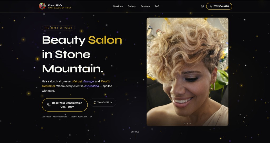 Homepage preview for Consentida Dominican Salon website redesign